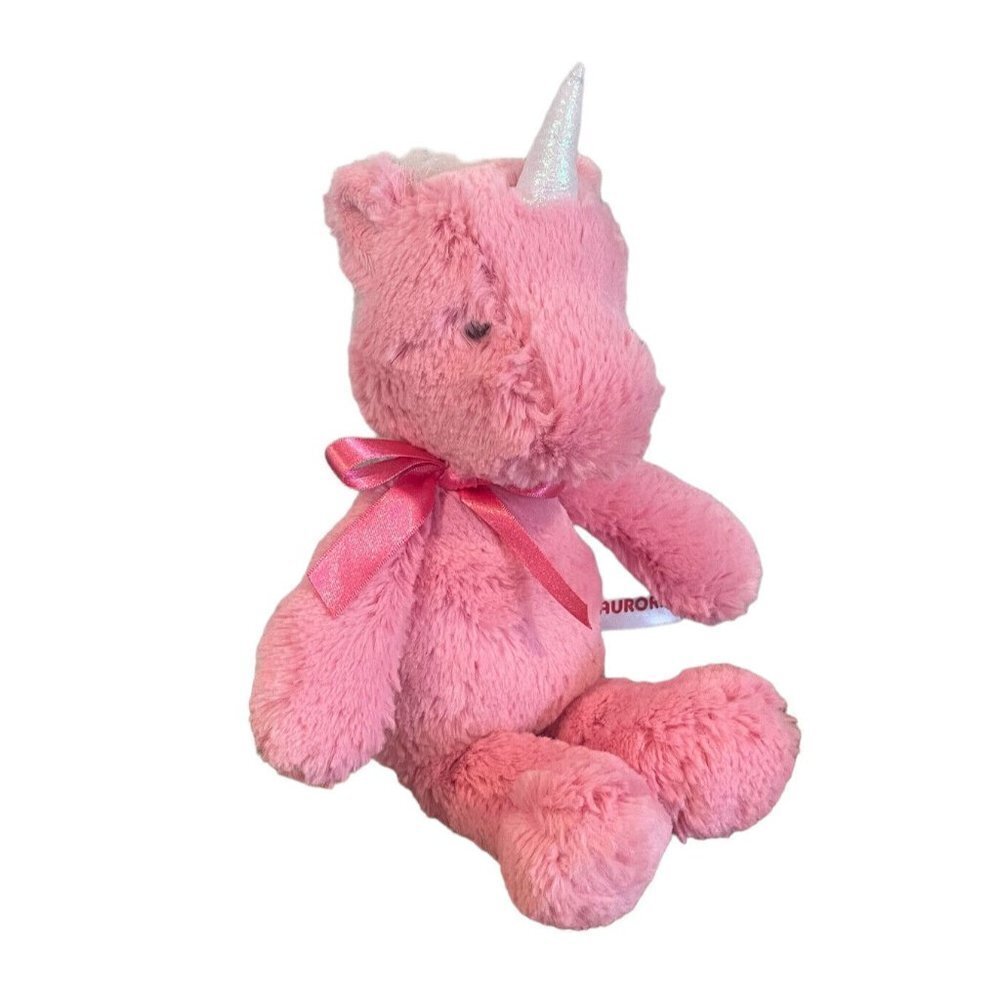 Aurora World Pink White Plush Unicorn 11" Stuffed Animal W/ Bow Opalescent Horn